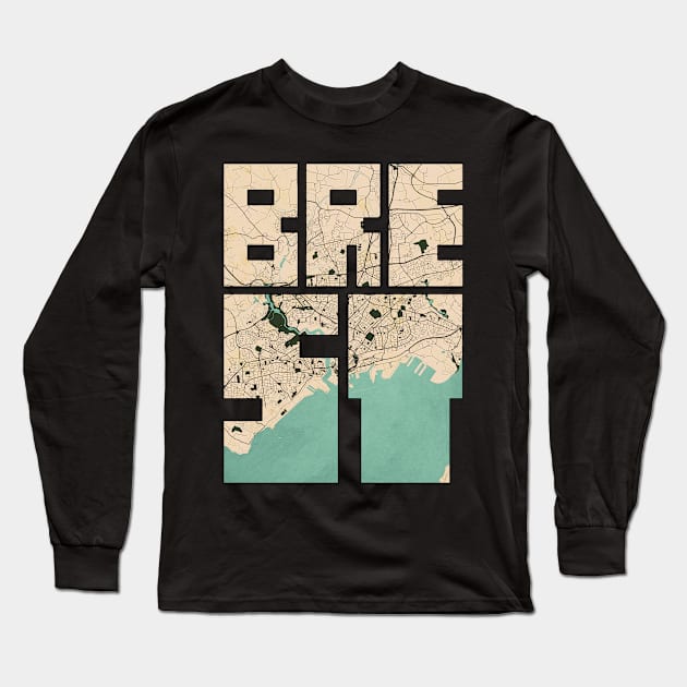 Brest, France City Map Typography - Vintage Long Sleeve T-Shirt by deMAP Studio